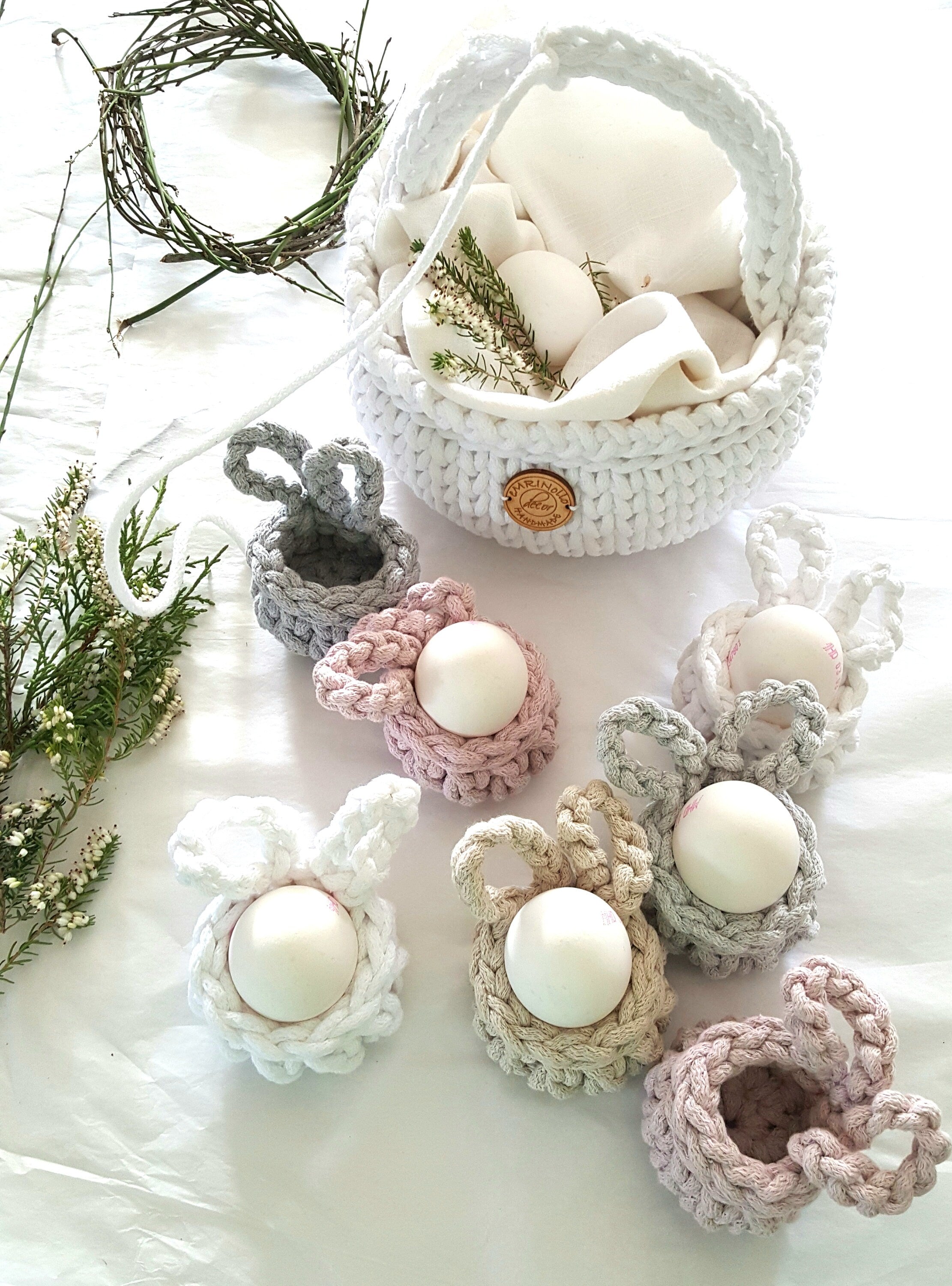 Hasenbecher, Easterbunny, Eierbecher, Hasenkorb, Gehäkelter Korb , Wohnzimmer Dekoration, Ostergeschenk, Gäste, Nordic Stile