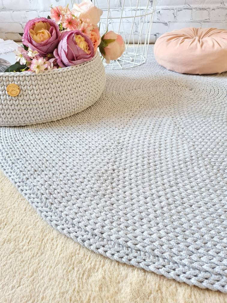 Teppich rund Badezimmer, Baumwollteppich beige, Teppich Babyzimmer, Mandala Teppich, skandinavisches Dekor, gehäkelter Teppich modern, Wohn