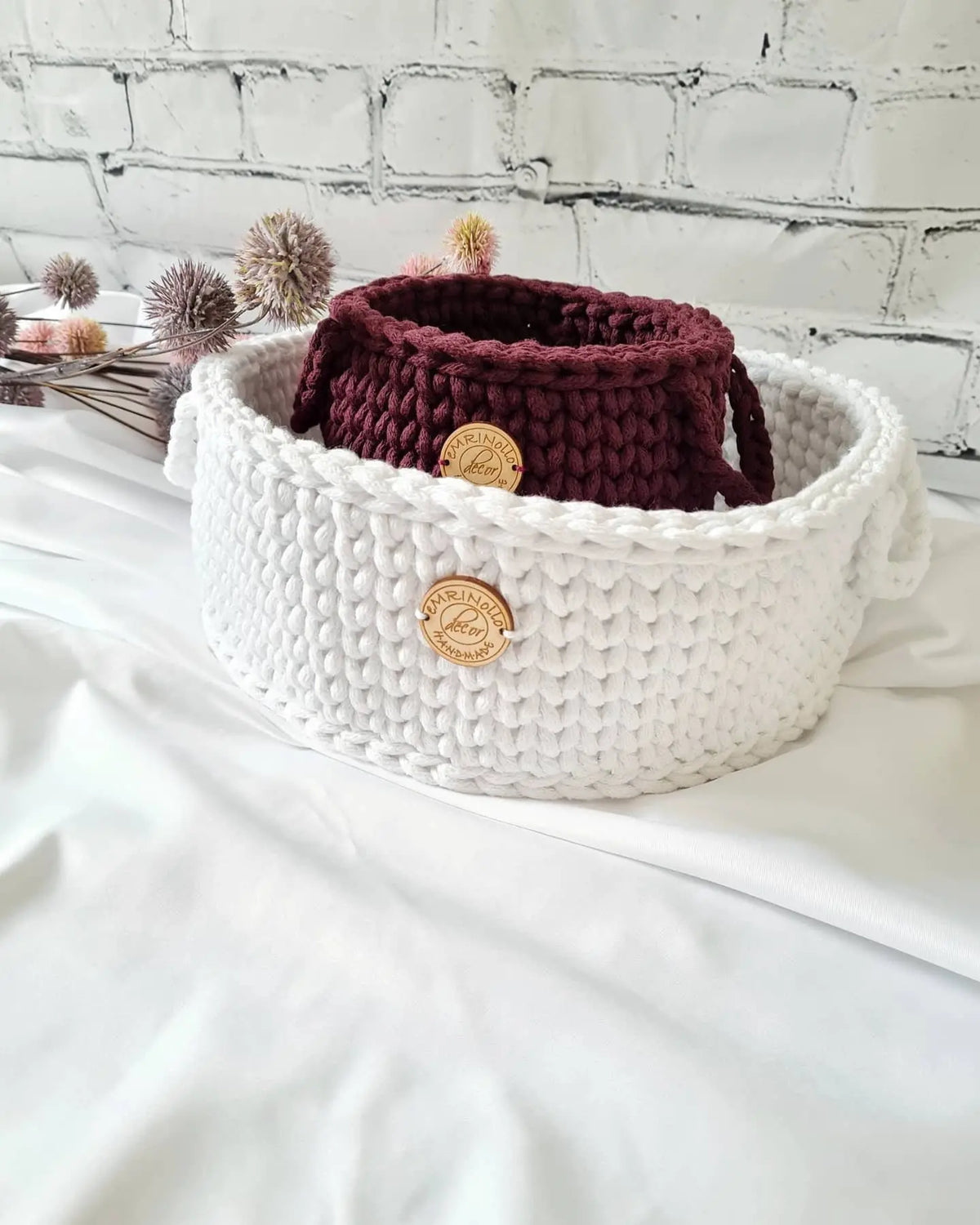 Korb gehäkelt rund, Baumwollkorb, Babyzimmer deko, Kinderzimmer Dekoration, Babyausstattung Babypartygeschenk, Babyzimmer Aufbewahrung,
