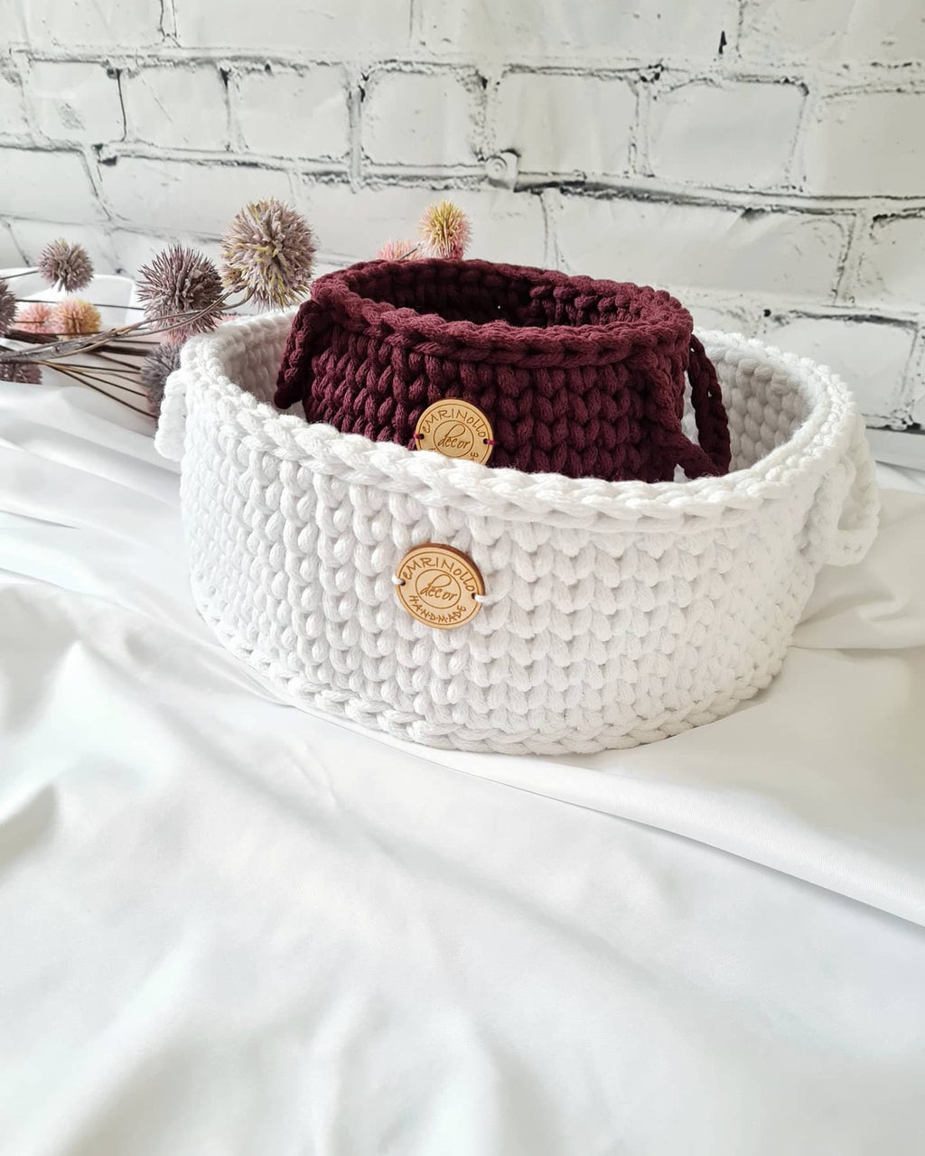 Korb gehäkelt rund, Baumwollkorb, Babyzimmer deko, Kinderzimmer Dekoration, Babyausstattung Babypartygeschenk, Babyzimmer Aufbewahrung,