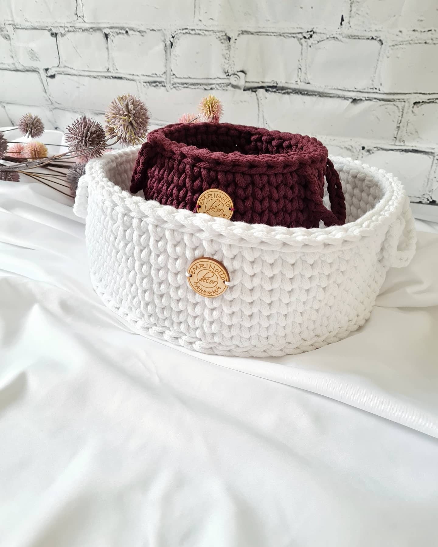Korb gehäkelt rund, Baumwollkorb, Babyzimmer deko, Kinderzimmer Dekoration, Babyausstattung Babypartygeschenk, Babyzimmer Aufbewahrung,