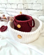 Korb gehäkelt rund, Baumwollkorb, Babyzimmer deko, Kinderzimmer Dekoration, Babyausstattung Babypartygeschenk, Babyzimmer Aufbewahrung,