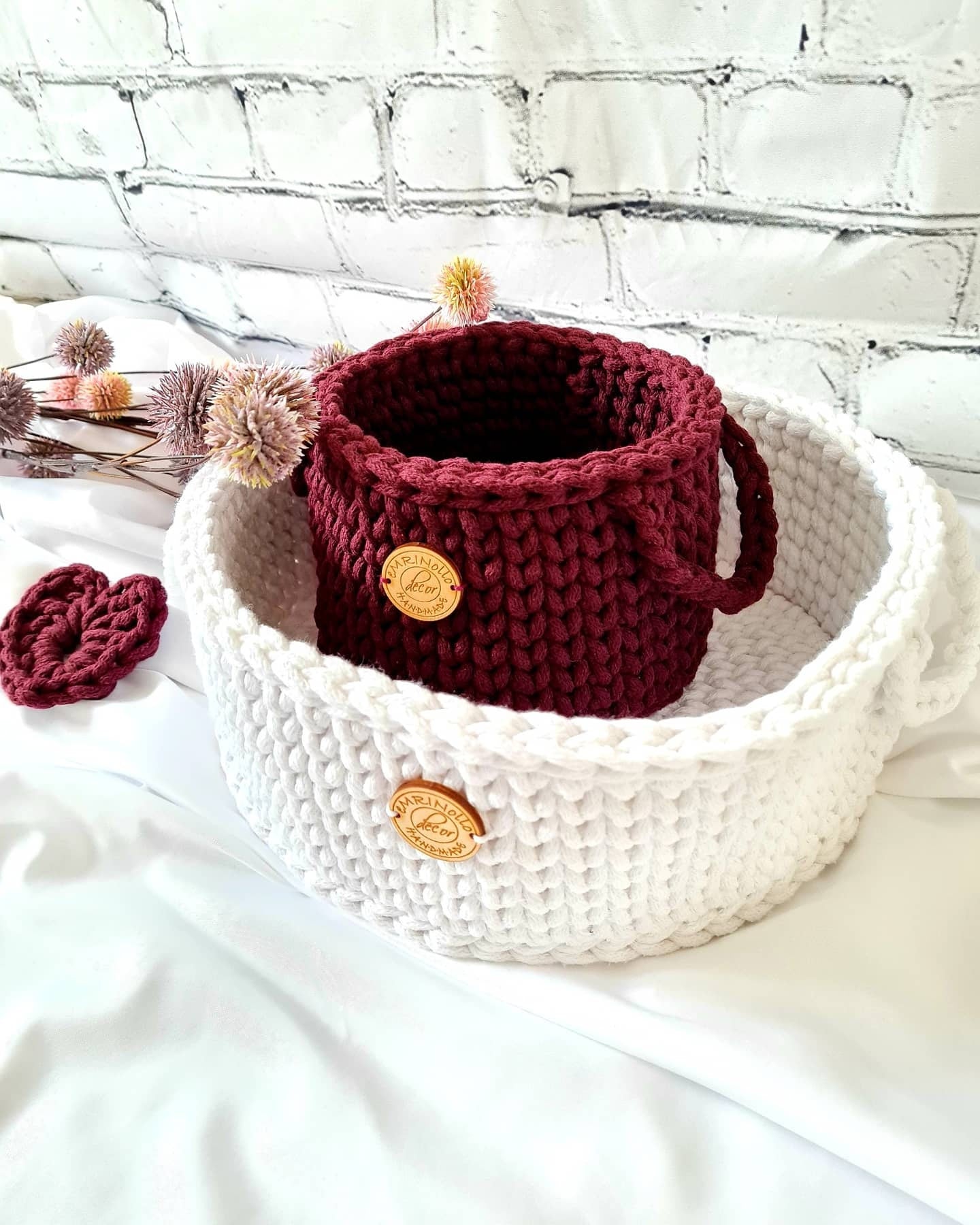 Korb gehäkelt rund, Baumwollkorb, Babyzimmer deko, Kinderzimmer Dekoration, Babyausstattung Babypartygeschenk, Babyzimmer Aufbewahrung,