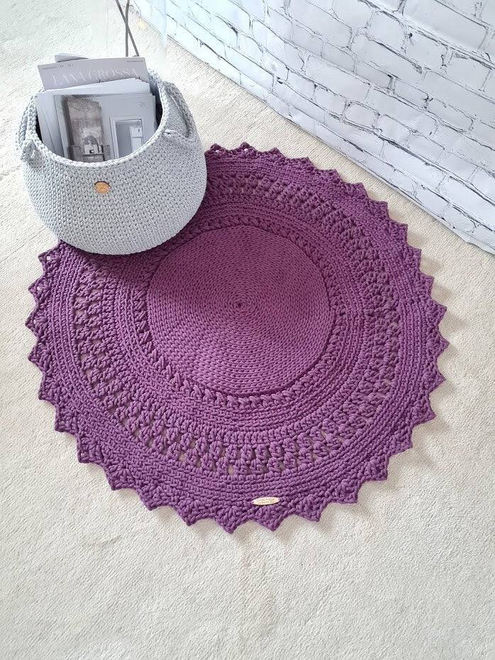 Runder Teppich, gehäkelter Teppich Kinderzimmer Dekor, Geschenk Umzug, Geschenk Taufe, skandinavischer Stil, vintage, Teppich handgefertigt