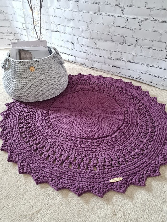 Runder Teppich, gehäkelter Teppich Kinderzimmer Dekor, Geschenk Umzug, Geschenk Taufe, skandinavischer Stil, vintage, Teppich handgefertigt