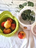 Crocheted cotton basket with handle | Boho storage basket | Handmade kids room and bathroom decor | Soft & natural design