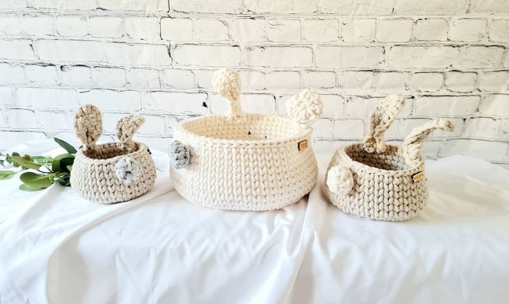 HasenKorb, Utensilo gehäkelt, Taufe Geschenkidee, Bunny Korb, Kinderzimmer Deko, Babyausstattung Babypartygeschenk, Babyzimmer Aufbewahrung