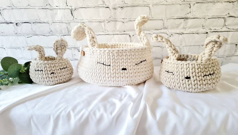 HasenKorb, Utensilo gehäkelt, Taufe Geschenkidee, Bunny Korb, Kinderzimmer Deko, Babyausstattung Babypartygeschenk, Babyzimmer Aufbewahrung