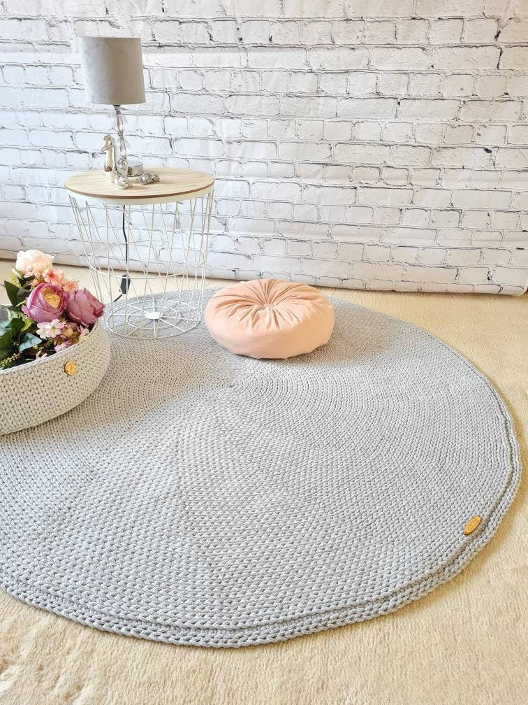 Teppich rund Badezimmer, Baumwollteppich beige, Teppich Babyzimmer, Mandala Teppich, skandinavisches Dekor, gehäkelter Teppich modern, Wohn