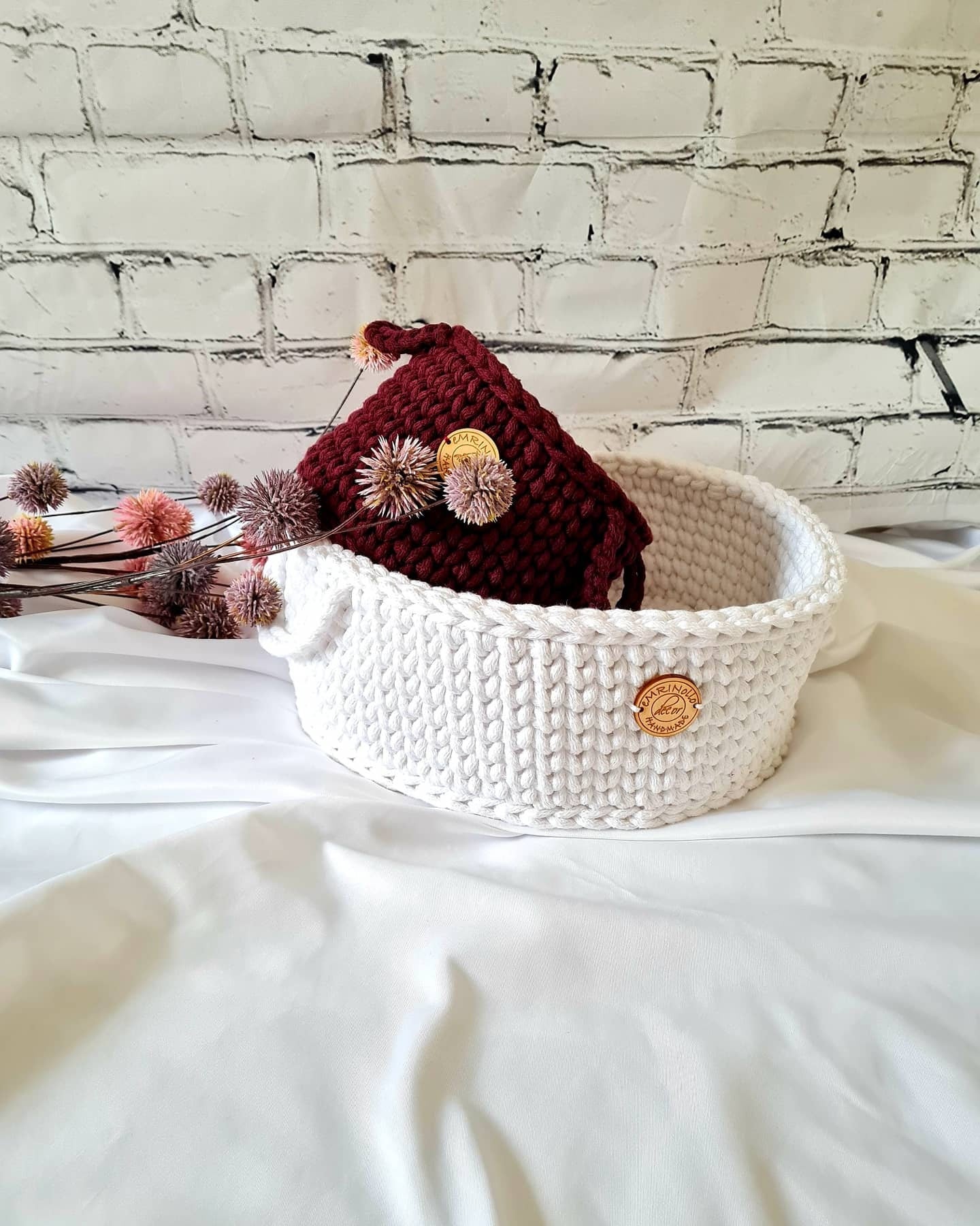 Korb gehäkelt rund, Baumwollkorb, Babyzimmer deko, Kinderzimmer Dekoration, Babyausstattung Babypartygeschenk, Babyzimmer Aufbewahrung,