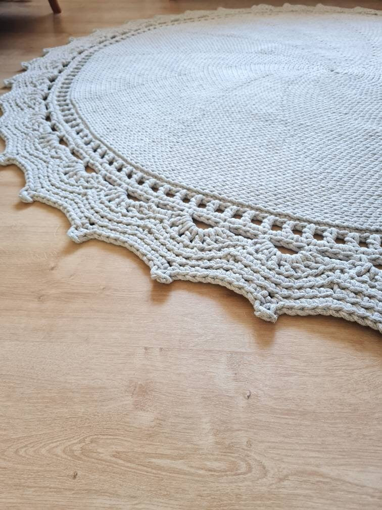 Runder Teppich, gehäkelter Teppich Kinderzimmer Dekor, gehäkelte Teppiche, im skandinavischen neutral Dekor, vintage, Teppich handgefertigt