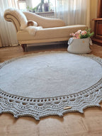 Runder Teppich, gehäkelter Teppich Kinderzimmer Dekor, gehäkelte Teppiche, im skandinavischen neutral Dekor, vintage, Teppich handgefertigt