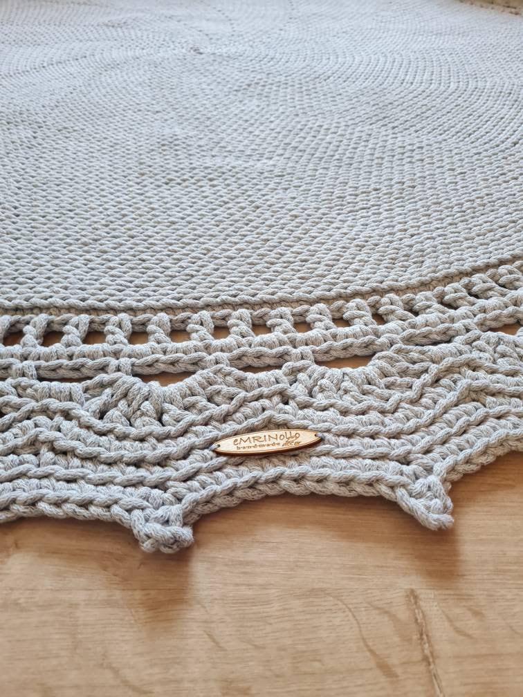 Runder Teppich, gehäkelter Teppich Kinderzimmer Dekor, gehäkelte Teppiche, im skandinavischen neutral Dekor, vintage, Teppich handgefertigt