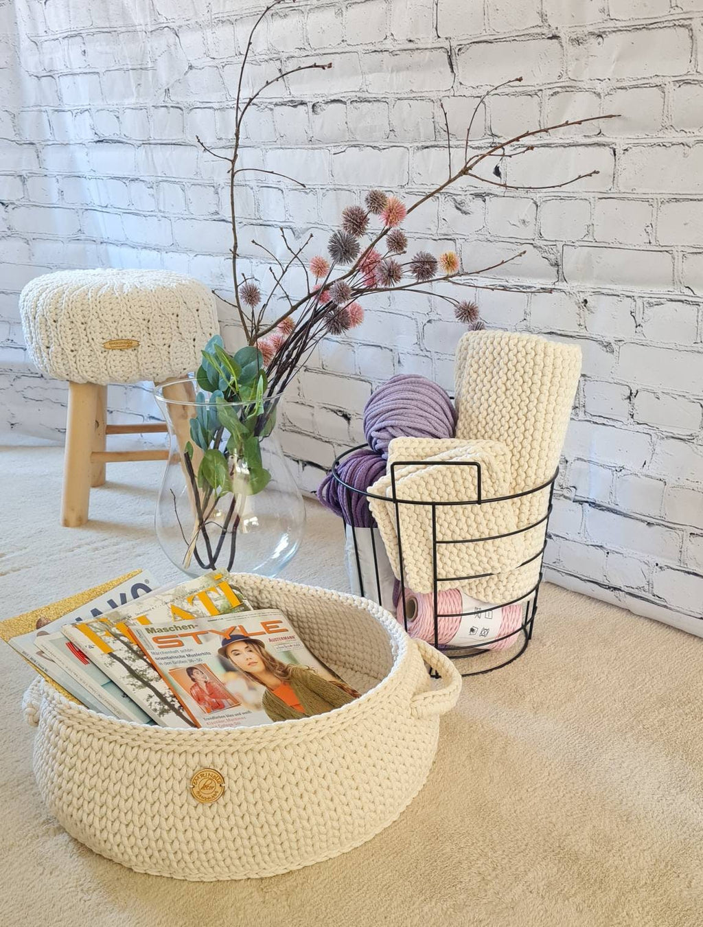 Zeitungskorb, newspaper basket, basket crochet, Korbschale, Aufbewahrungskorb gehäkelt, grau Spielzeug Korb, Scandi Home-Dekor, handmade