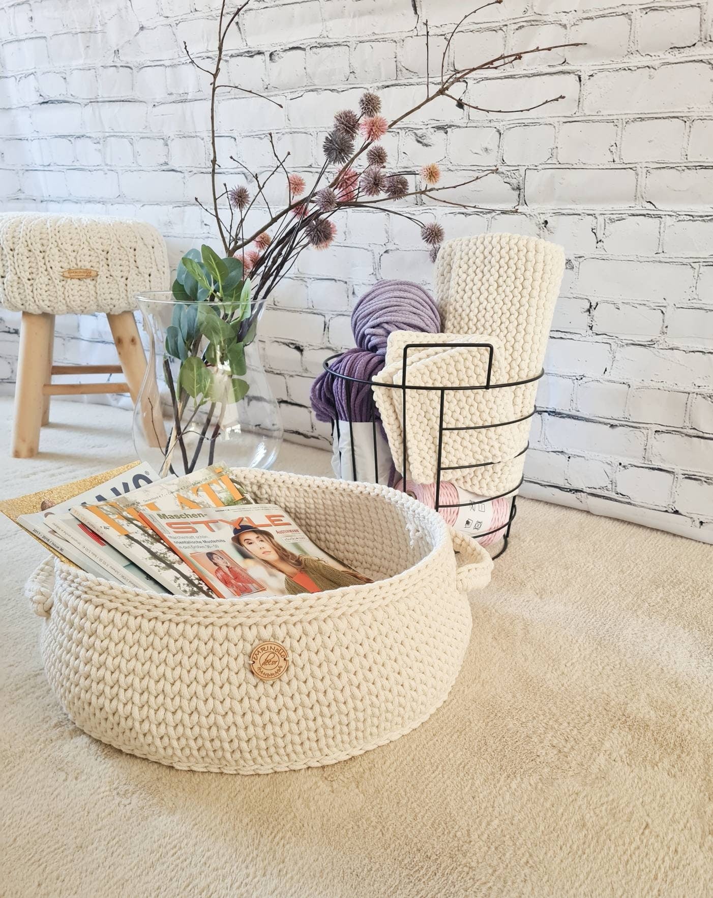 Zeitungskorb, newspaper basket, basket crochet, Korbschale, Aufbewahrungskorb gehäkelt, grau Spielzeug Korb, Scandi Home-Dekor, handmade