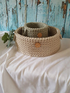 Korb gehäkelt rund, Baumwollkorb, Babyzimmer deko, Kinderzimmer Dekoration, Babyausstattung Babypartygeschenk, Babyzimmer Aufbewahrung,