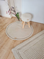 Teppich rund Badezimmer, Baumwollteppich beige, Teppich Babyzimmer, Mandala Teppich, skandinavisches Dekor, gehäkelter Teppich modern, Wohn