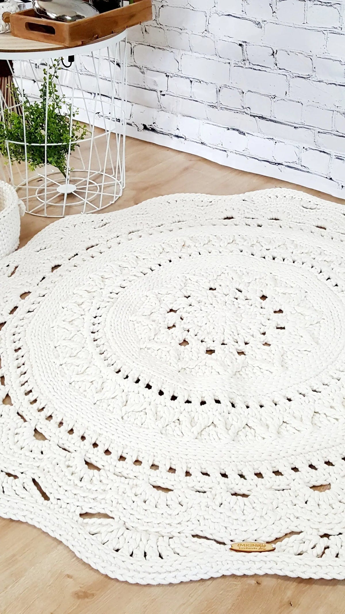 Teppich rund Wohnzimmer, Kinderzimmer Deko, Baumwollteppich, im skandinavischem Stil, vintage Teppich handgefertigt und nachhaltig