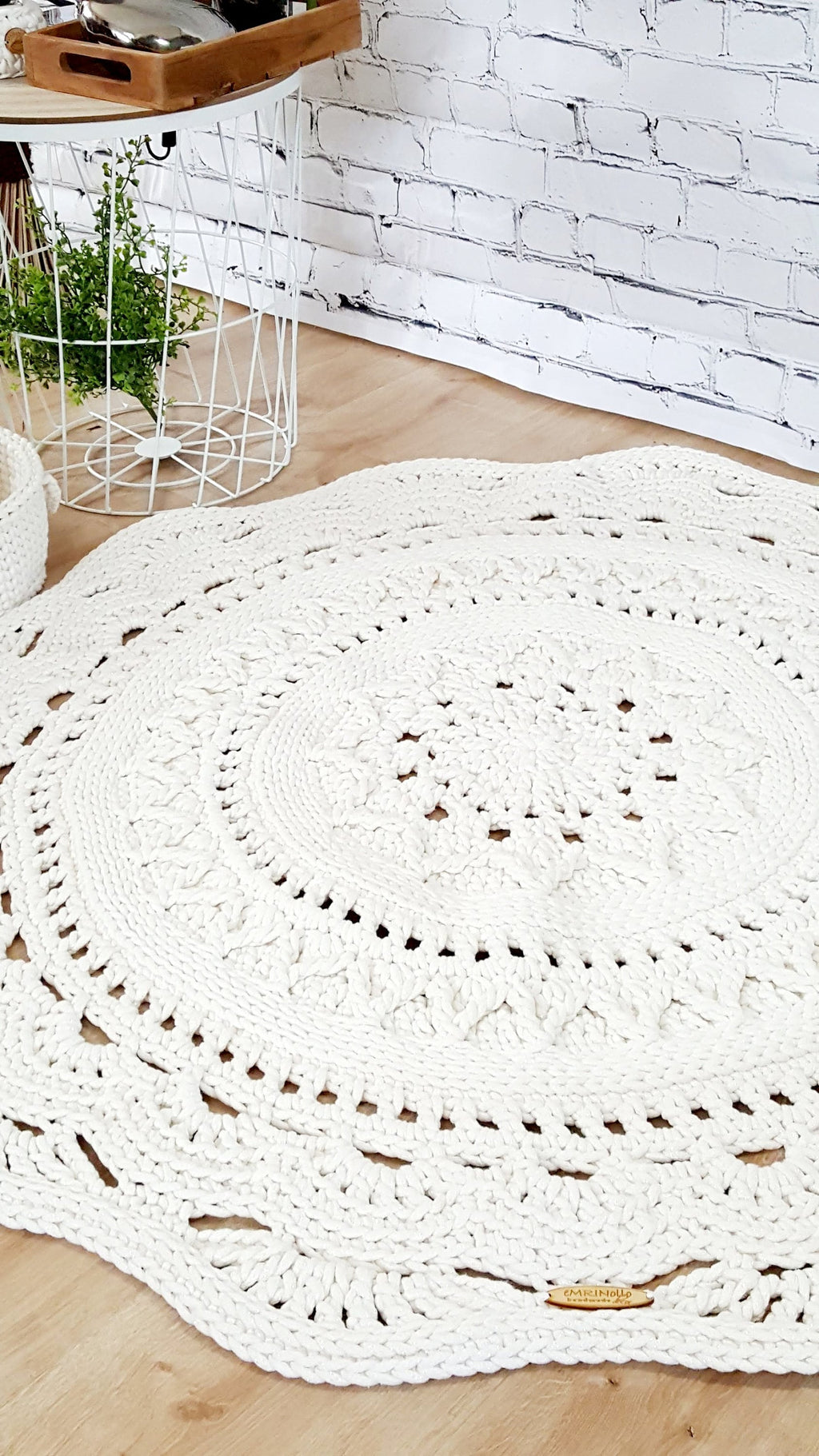 Teppich rund Wohnzimmer, Kinderzimmer Deko, Baumwollteppich, im skandinavischem Stil, vintage Teppich handgefertigt und nachhaltig