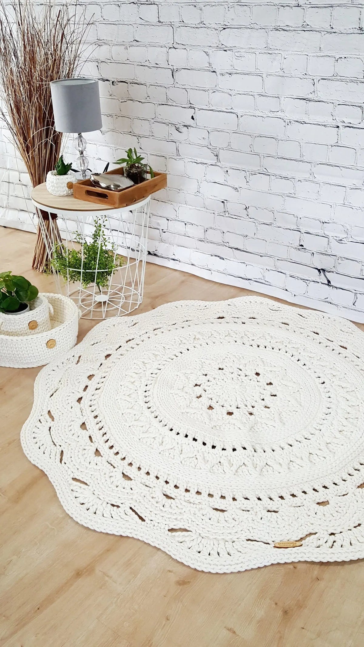Teppich rund Wohnzimmer, Kinderzimmer Deko, Baumwollteppich, im skandinavischem Stil, vintage Teppich handgefertigt und nachhaltig