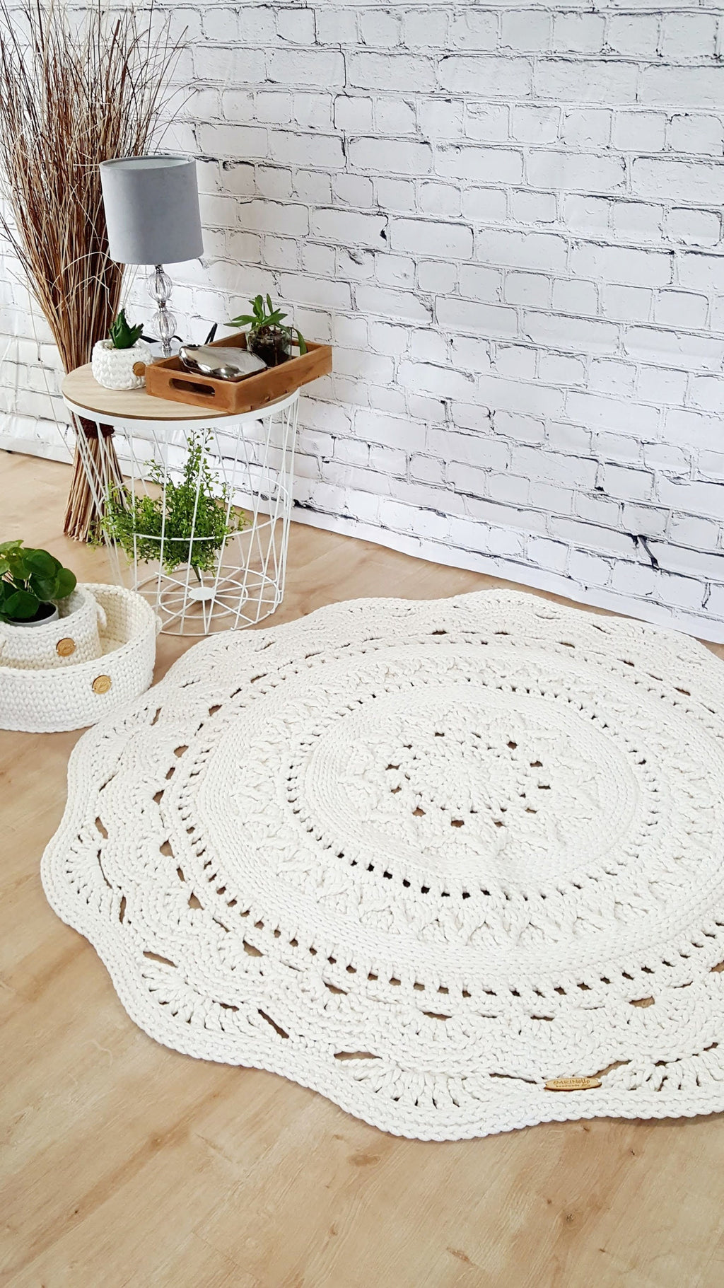 Teppich rund Wohnzimmer, Kinderzimmer Deko, Baumwollteppich, im skandinavischem Stil, vintage Teppich handgefertigt und nachhaltig