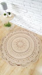 Teppich rund Wohnzimmer, Kinderzimmer Deko, Baumwollteppich, im skandinavischem Stil, vintage Teppich handgefertigt und nachhaltig