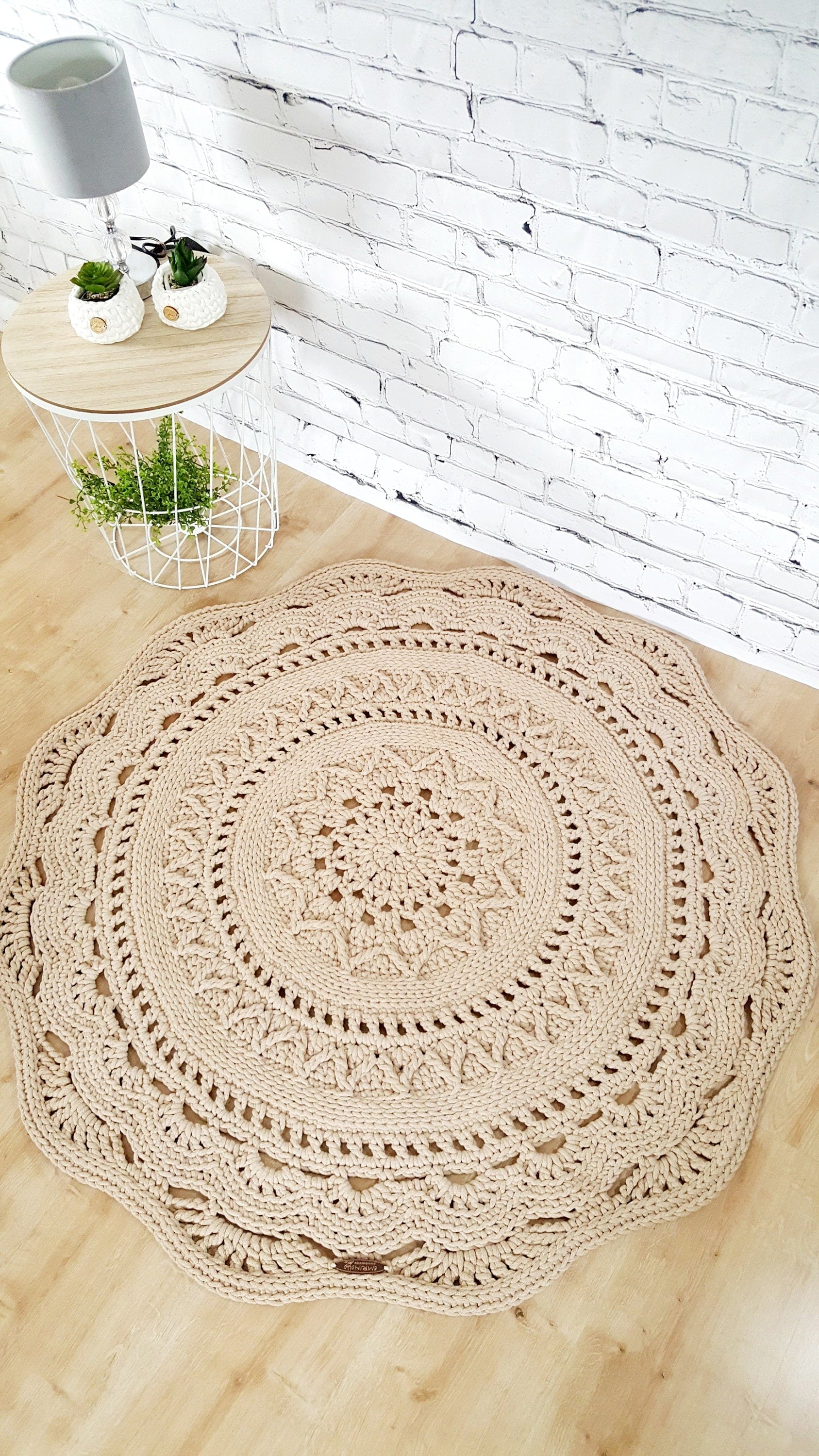 Teppich rund Wohnzimmer, Kinderzimmer Deko, Baumwollteppich, im skandinavischem Stil, vintage Teppich handgefertigt und nachhaltig