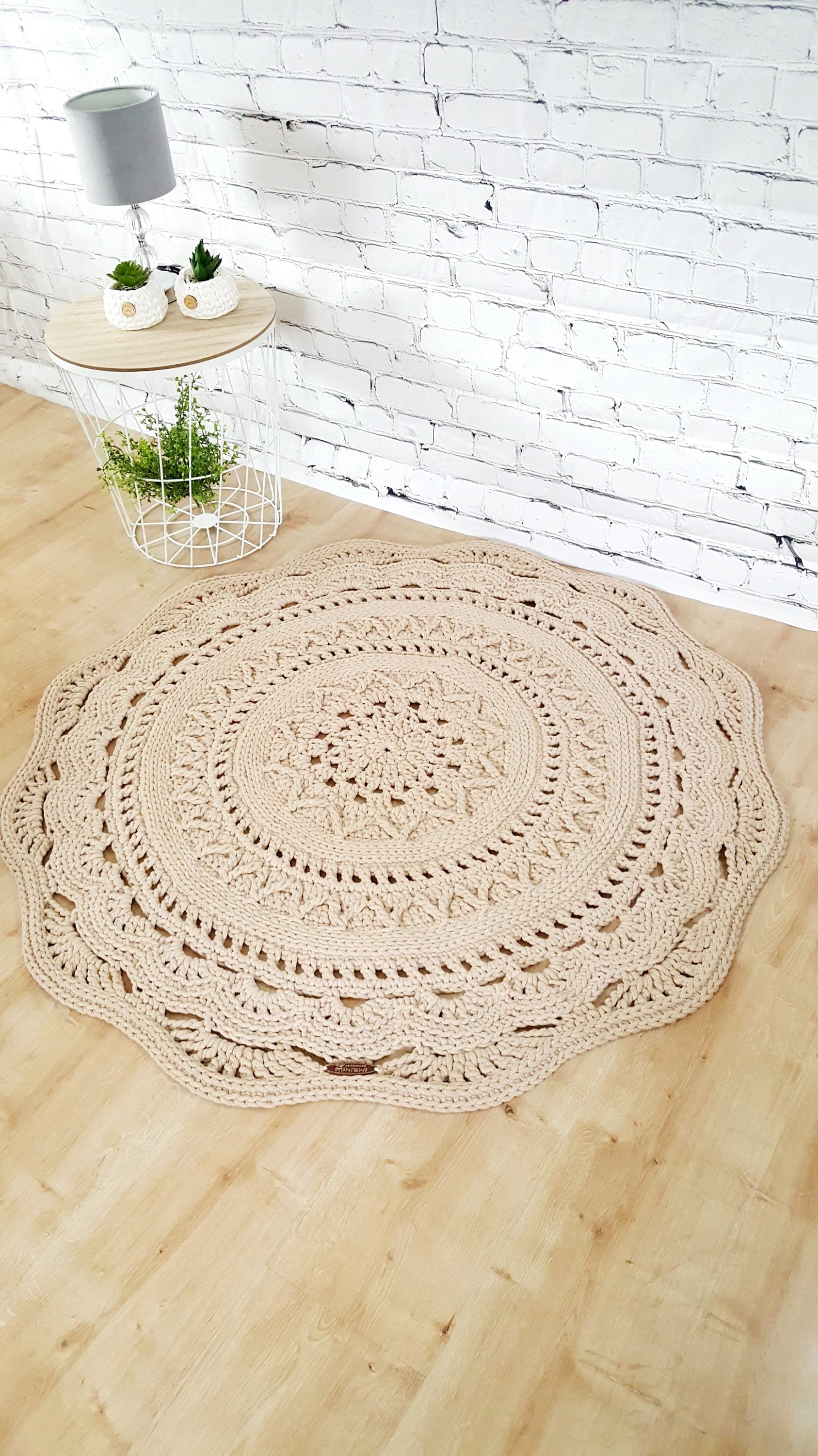 Teppich rund Wohnzimmer, Kinderzimmer Deko, Baumwollteppich, im skandinavischem Stil, vintage Teppich handgefertigt und nachhaltig