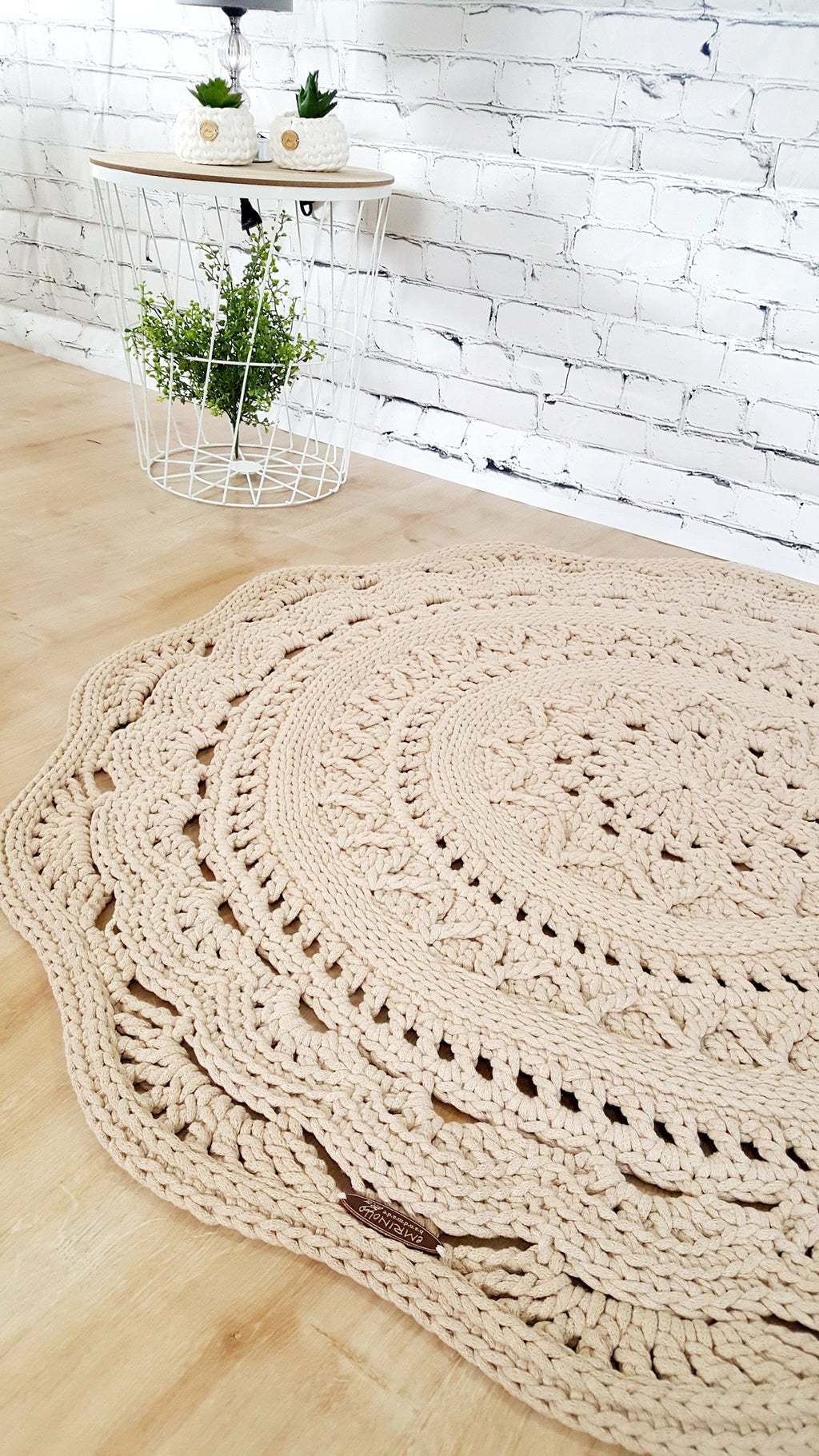 Teppich rund Wohnzimmer, Kinderzimmer Deko, Baumwollteppich, im skandinavischem Stil, vintage Teppich handgefertigt und nachhaltig