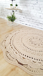 Teppich rund Wohnzimmer, Kinderzimmer Deko, Baumwollteppich, im skandinavischem Stil, vintage Teppich handgefertigt und nachhaltig
