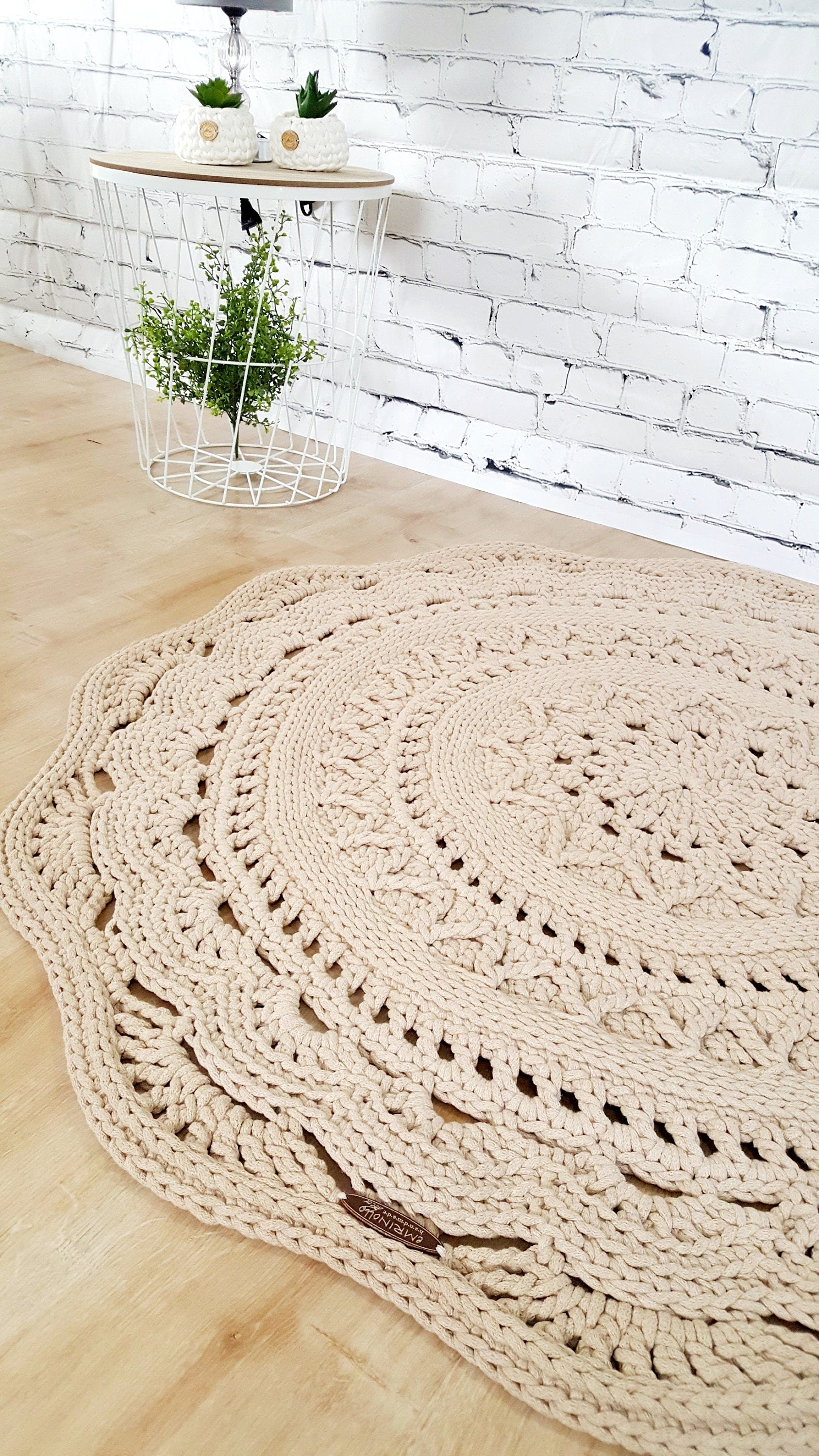 Teppich rund Wohnzimmer, Kinderzimmer Deko, Baumwollteppich, im skandinavischem Stil, vintage Teppich handgefertigt und nachhaltig