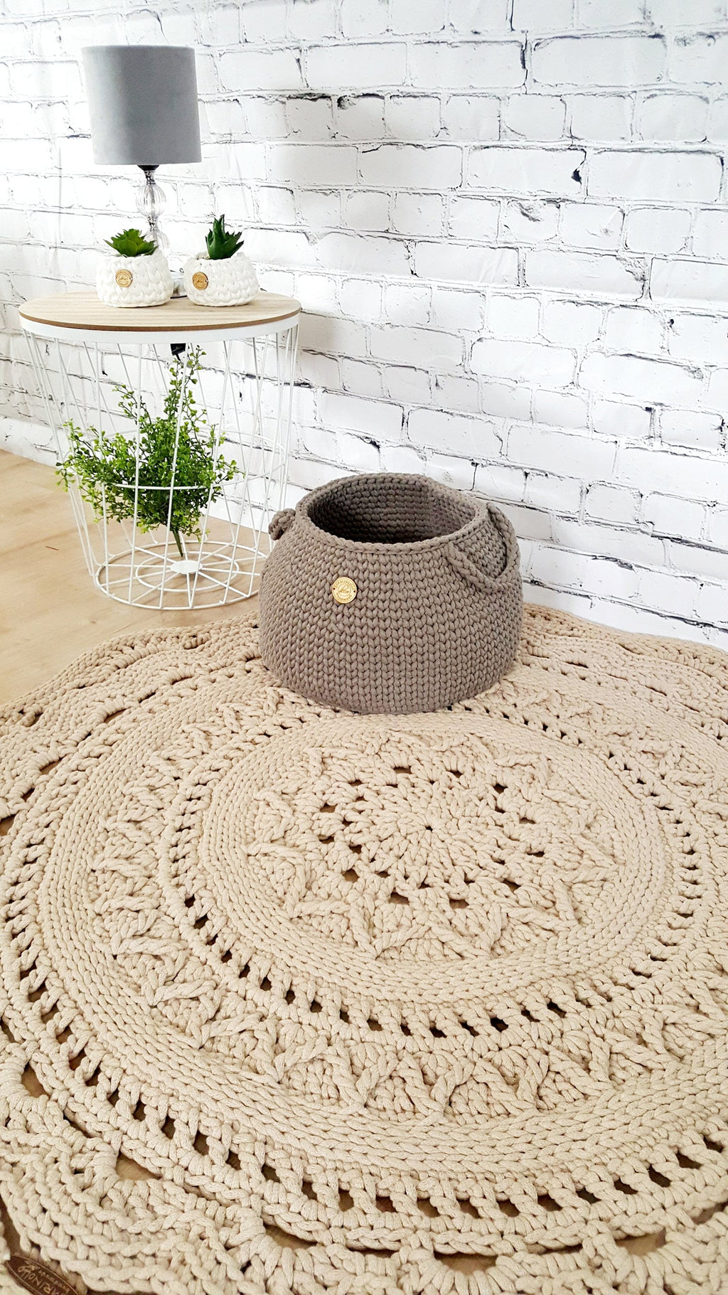 Teppich rund Wohnzimmer, Kinderzimmer Deko, Baumwollteppich, im skandinavischem Stil, vintage Teppich handgefertigt und nachhaltig