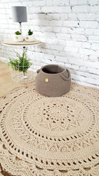Teppich rund Wohnzimmer, Kinderzimmer Deko, Baumwollteppich, im skandinavischem Stil, vintage Teppich handgefertigt und nachhaltig