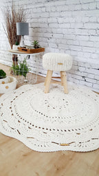 Teppich rund Wohnzimmer, Kinderzimmer Deko, Baumwollteppich, im skandinavischem Stil, vintage Teppich handgefertigt und nachhaltig