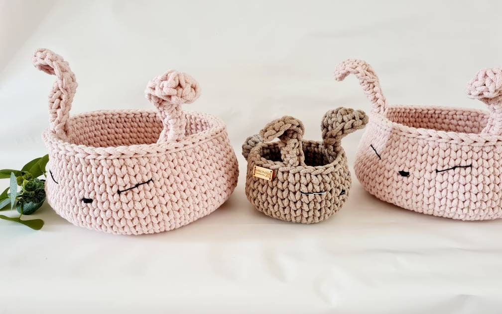BunnyBasket, HasenKorb gehäkelt, Kinderzimmer Dekoration, Babyausstattung Babypartygeschenk, Babyzimmer deko, Aufbewahrungskorb, Utensilo