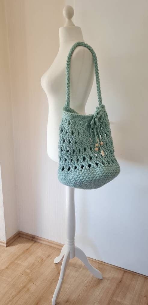 Tragetasche, Häkeltasche, Umhängetasche, Trend-Bags, Einkaufstasche, gehäkelte Projekttasche, Netztasche, Handtasche, Tasche, Boho-Tasche
