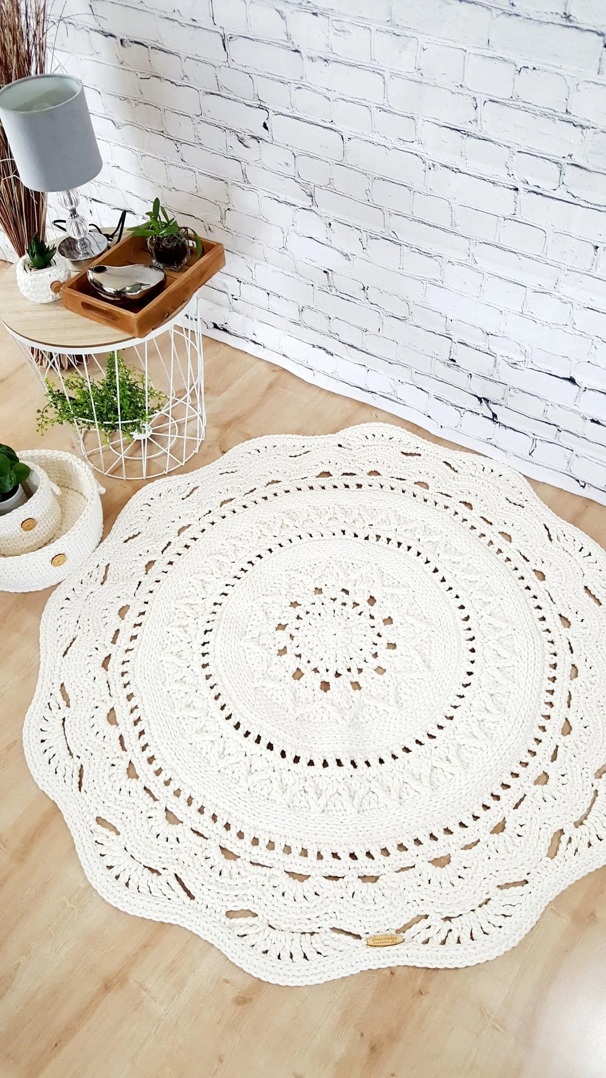 Teppich rund Wohnzimmer, Kinderzimmer Deko, Baumwollteppich, im skandinavischem Stil, vintage Teppich handgefertigt und nachhaltig