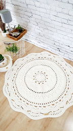 Teppich rund Wohnzimmer, Kinderzimmer Deko, Baumwollteppich, im skandinavischem Stil, vintage Teppich handgefertigt und nachhaltig