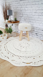 Hocker gehäkelter Bezug, skandinavisches Dekor, gehäkelte Husse Hocker, Bauernhaus Hocker, rustikale Hocker, gehäkelter Pouf Hocker Tabouret