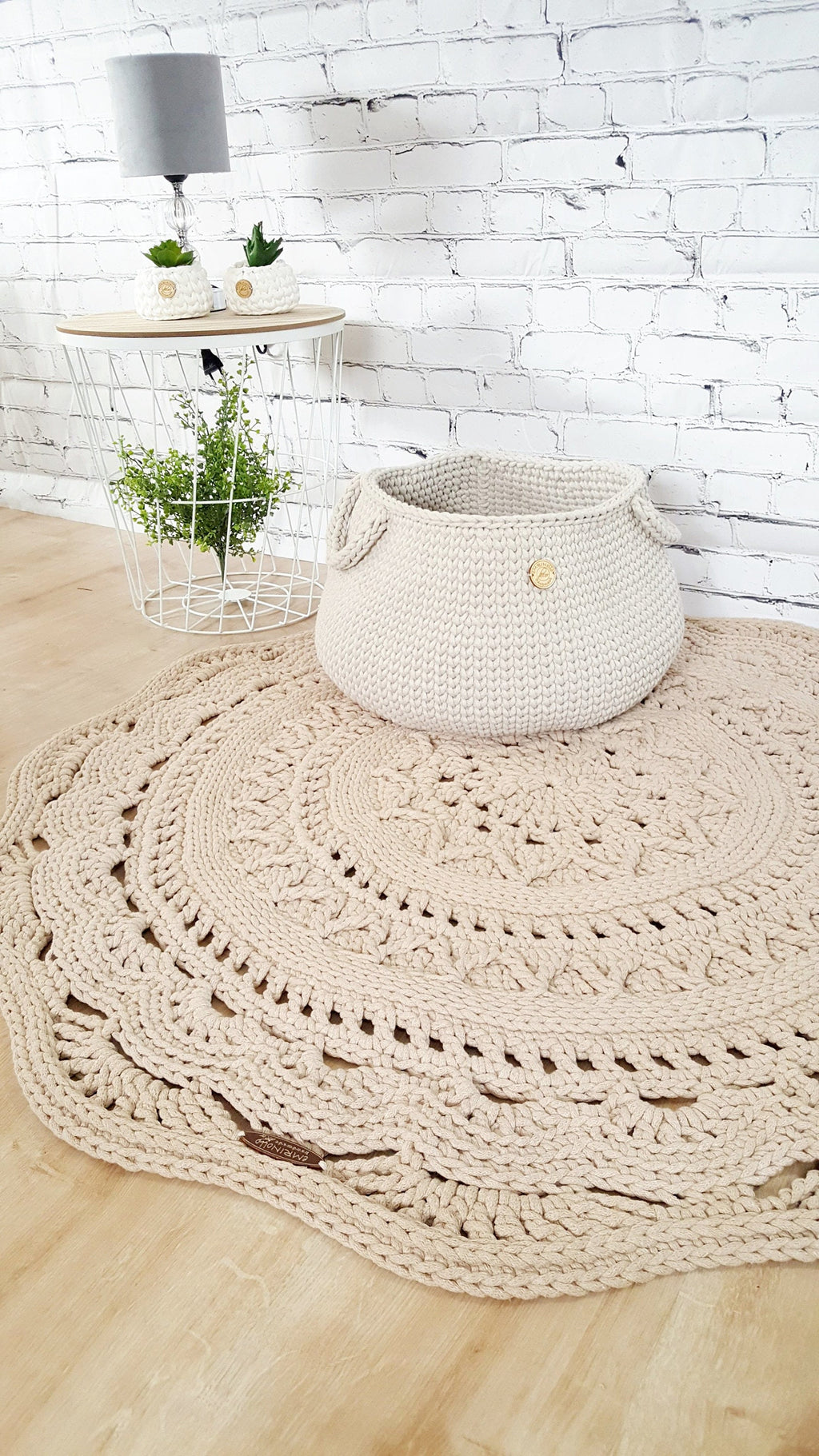 Teppich rund Wohnzimmer, Kinderzimmer Deko, Baumwollteppich, im skandinavischem Stil, vintage Teppich handgefertigt und nachhaltig