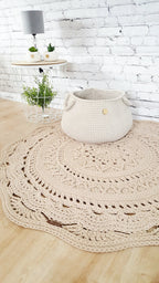 Teppich rund Wohnzimmer, Kinderzimmer Deko, Baumwollteppich, im skandinavischem Stil, vintage Teppich handgefertigt und nachhaltig