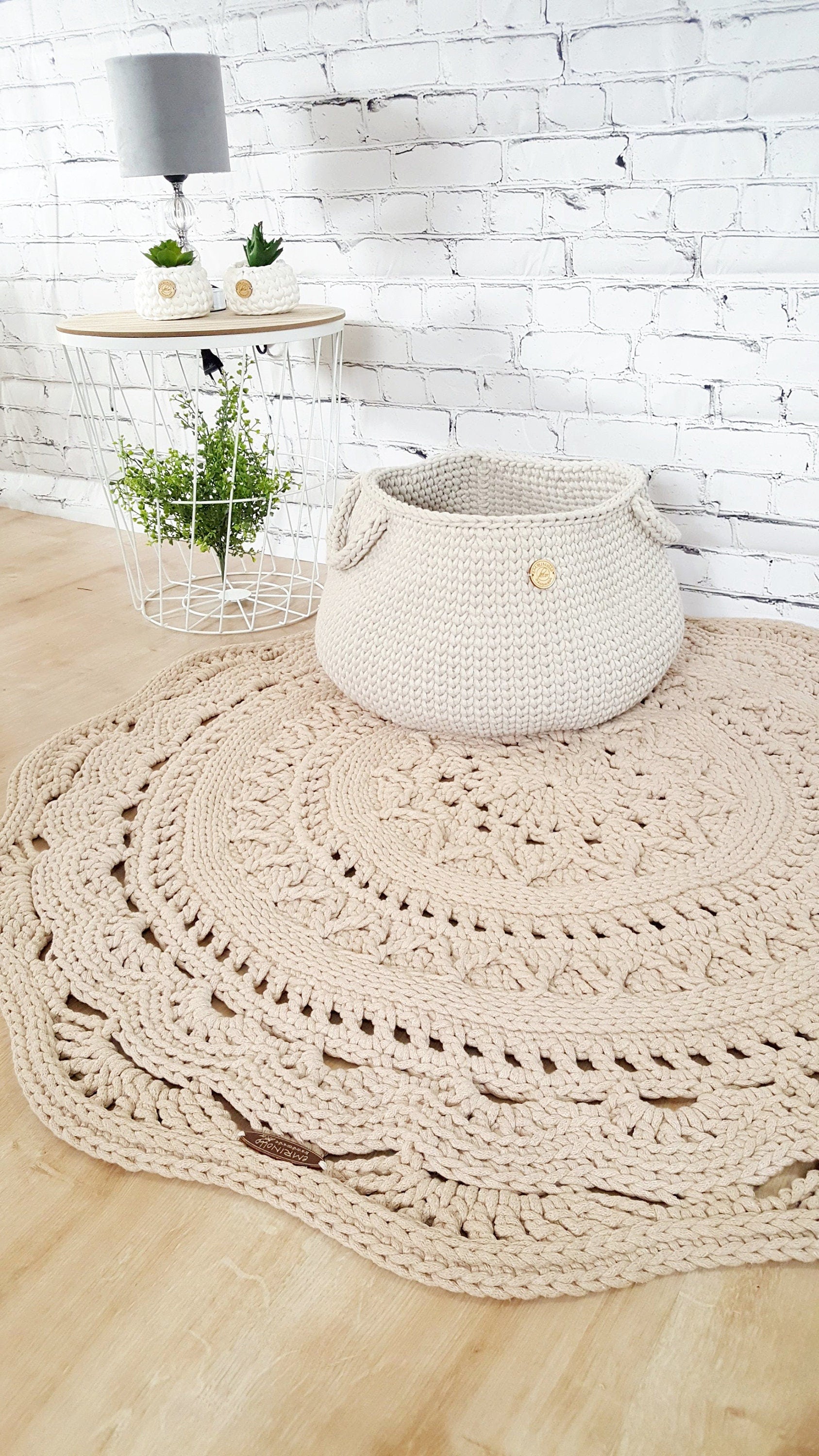 Teppich rund Wohnzimmer, Kinderzimmer Deko, Baumwollteppich, im skandinavischem Stil, vintage Teppich handgefertigt und nachhaltig