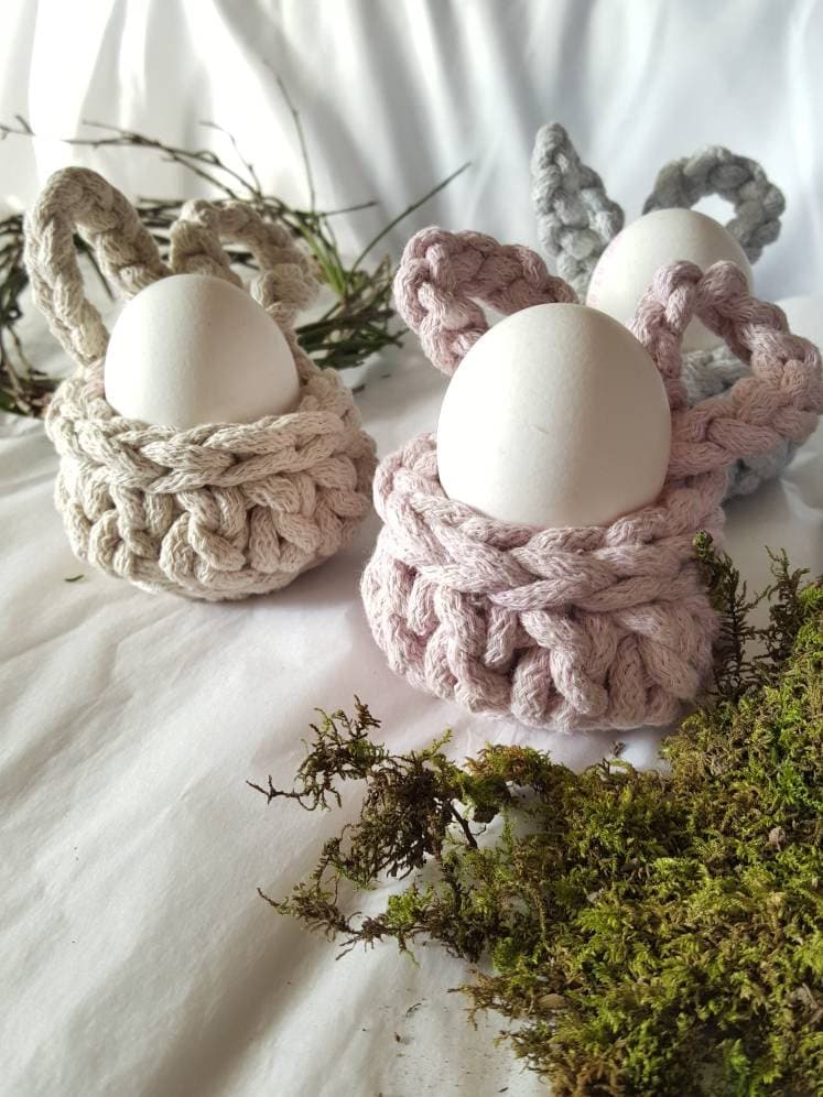 Hasenbecher, Eierbecher BunnyBasket, häkeln HasenKorb, Esszimmer Dekoration, Gastgebergeschenk, Wohnzimmer Dekoration, Nordic Stile