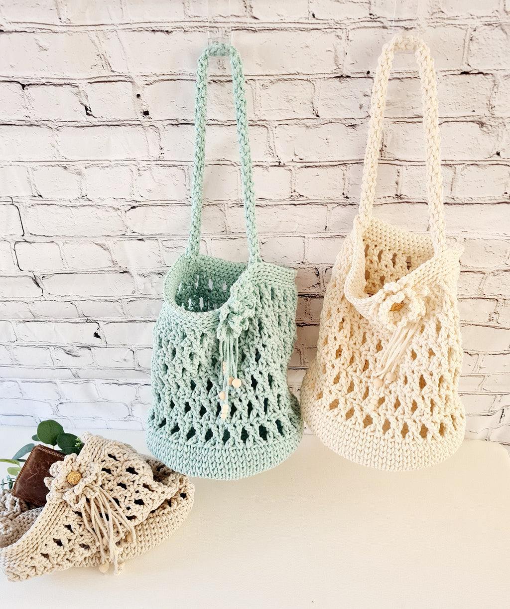 Häkeltasche, Strickprojekttasche, Umhängetasche, gehäkelte Projekttasche, Reisestricktasche, es ist Tasche, Netztasche, häkeln Tasche, garn