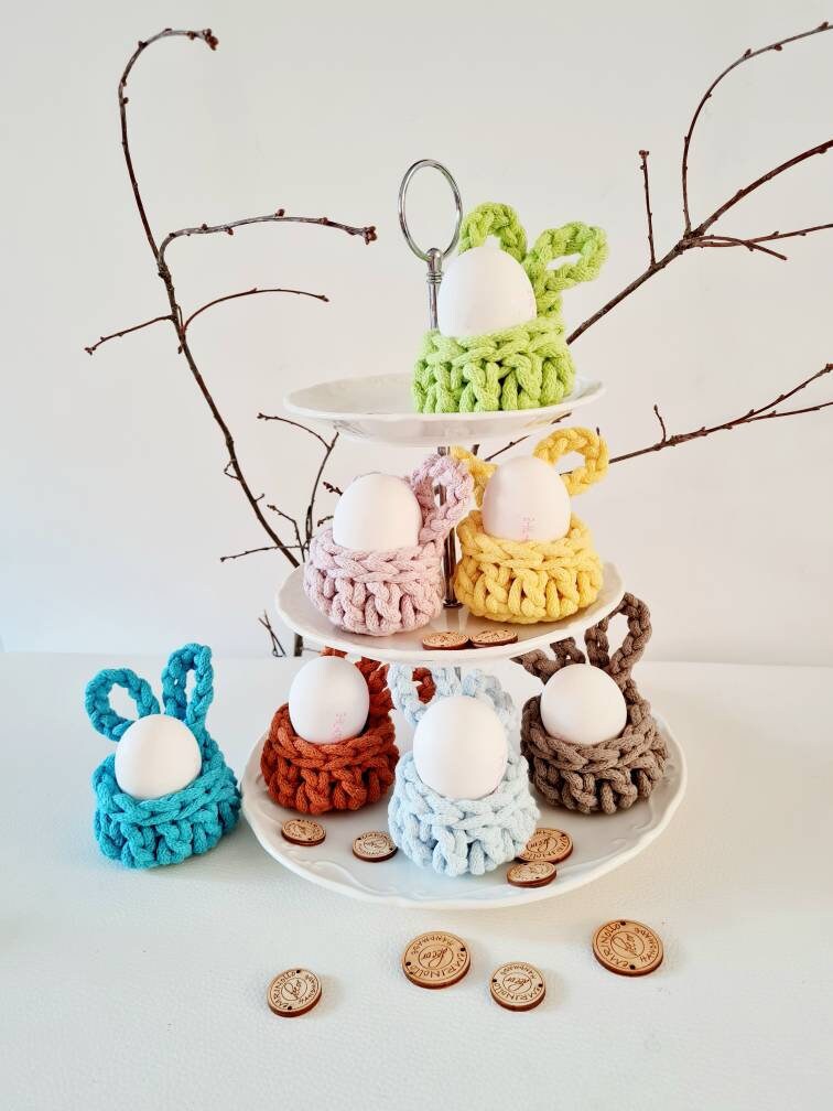 Hasenbecher, Eierbecher BunnyBasket, häkeln HasenKorb, Esszimmer Dekoration, Gastgebergeschenk, Wohnzimmer Dekoration, Nordic Stile