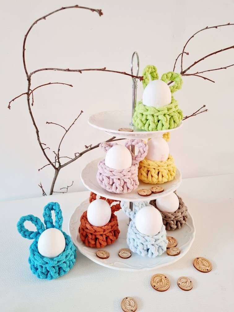 Hasenbecher, Eierbecher BunnyBasket, häkeln HasenKorb, Esszimmer Dekoration, Gastgebergeschenk, Wohnzimmer Dekoration, Nordic Stile