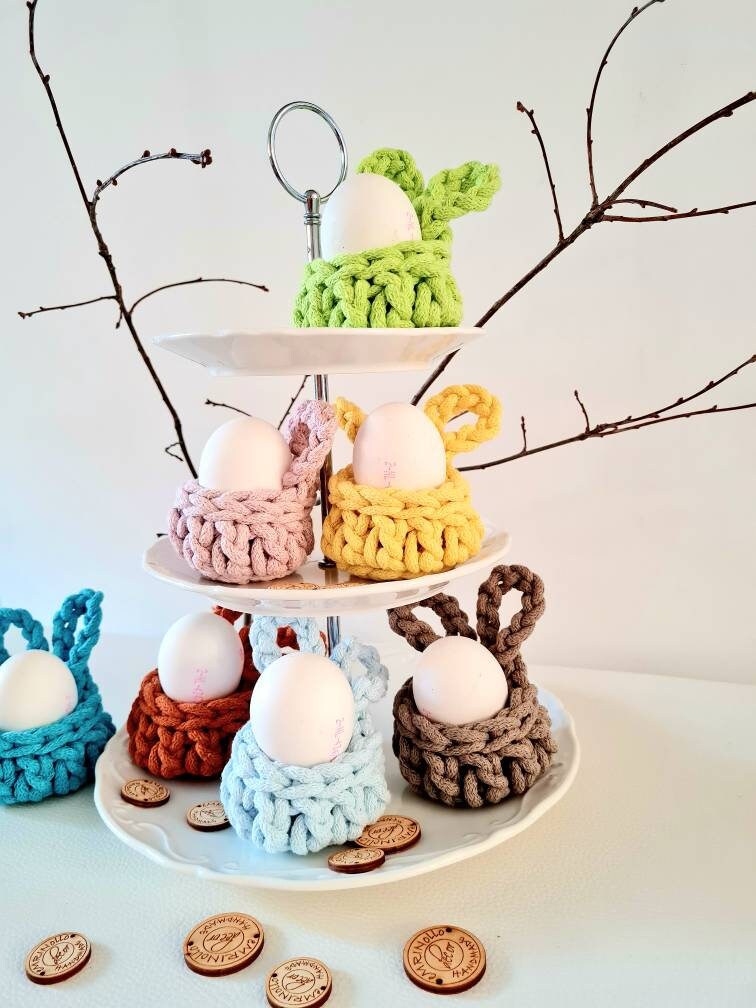 Hasenbecher, Eierbecher BunnyBasket, häkeln HasenKorb, Esszimmer Dekoration, Gastgebergeschenk, Wohnzimmer Dekoration, Nordic Stile