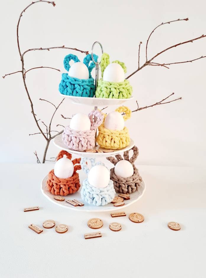 Hasenbecher, Eierbecher BunnyBasket, häkeln HasenKorb, Esszimmer Dekoration, Gastgebergeschenk, Wohnzimmer Dekoration, Nordic Stile