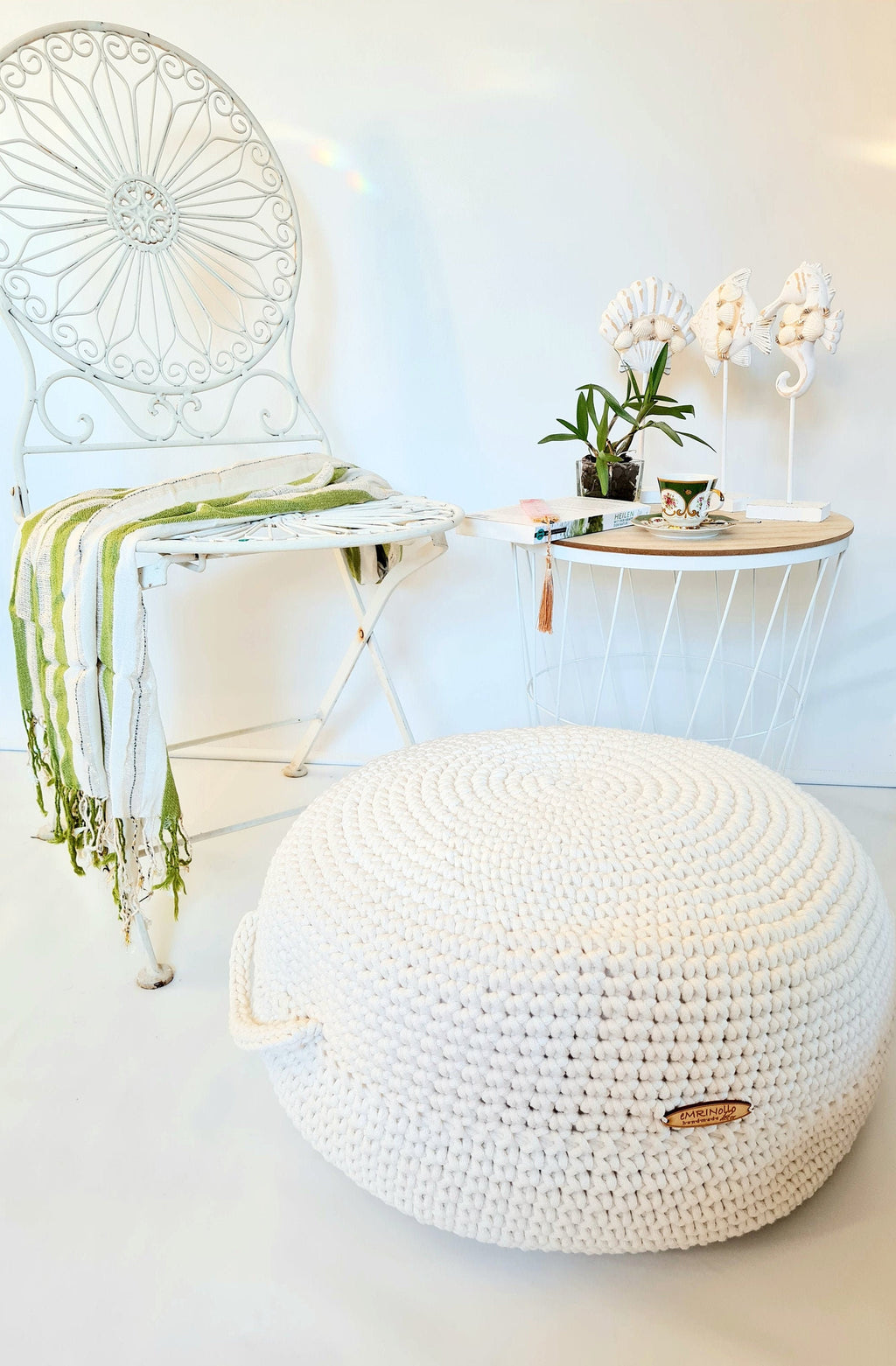 Pouf Ottoman gehäkelt, Sitzkissen, Kinderstuhl, Baumwoll Pouf im Skandinavischem Stil, Häkelhocker Kinderzimmer, Fußhocker, Sitzhocker