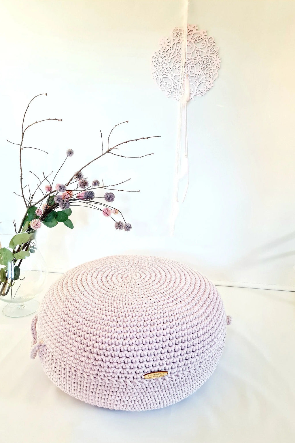 Pouf Ottoman gehäkelt, Babyzimmer deko, ro Bodenkissen, Sitzkissen, rosa Farben, Skandinavisches Kinderzimmer Dekor, Häkelhocker Sitzhocker
